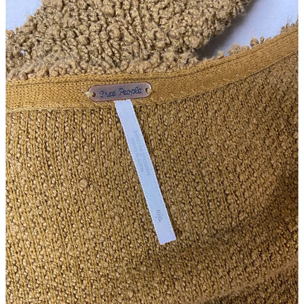 FREE PEOPLE Popcorn Pullover Cropped Cable Sweater Tobacco BROWN Sz S